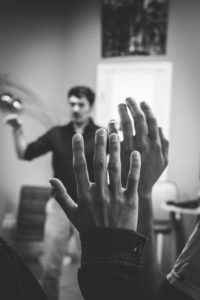 This is an image of a corporate trainer conducting a class.